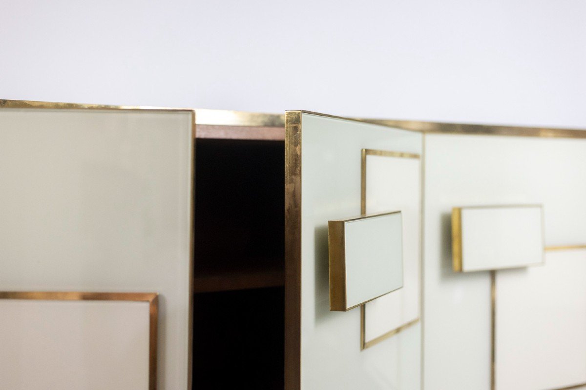 Geometric Sideboard In Glass And Golden Brass. Contemporary Italian Work.-photo-2