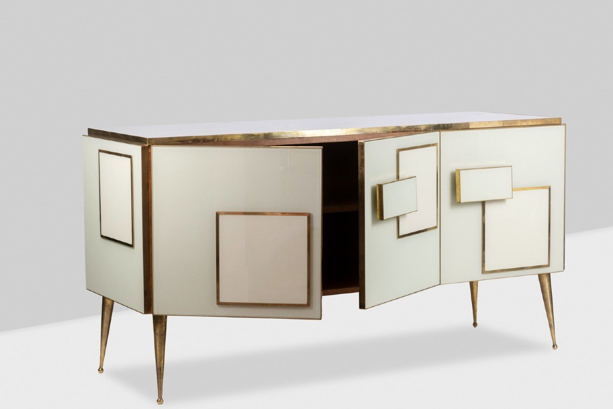 Geometric Sideboard In Glass And Golden Brass. Contemporary Italian Work.-photo-3