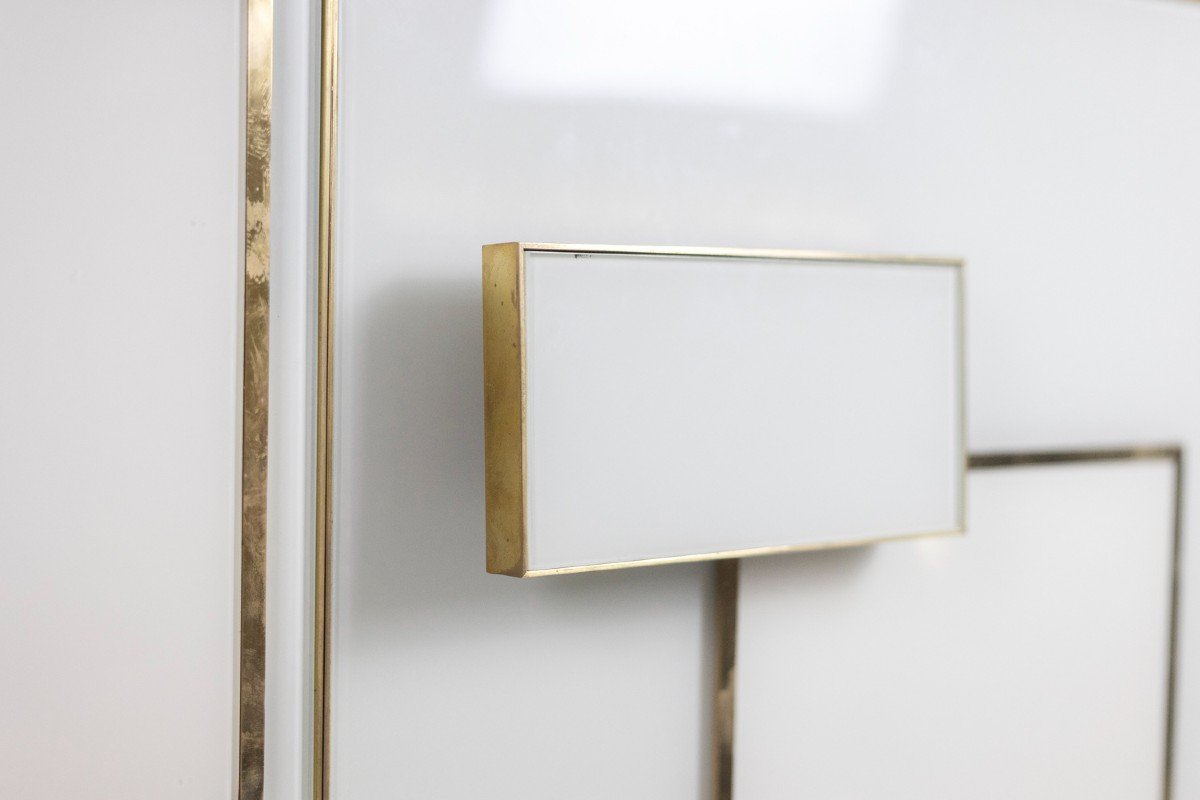 Geometric Sideboard In Glass And Golden Brass. Contemporary Italian Work.-photo-2