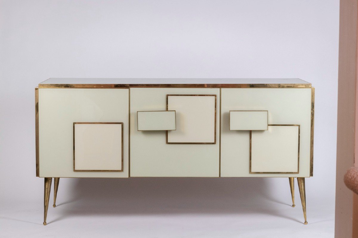 Geometric Sideboard In Glass And Golden Brass. Contemporary Italian Work.-photo-7