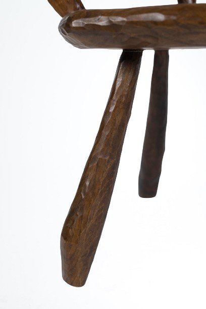 Maison Chevalier, Fauteuil Brutaliste En Bois Gougé. Années 1960.-photo-5