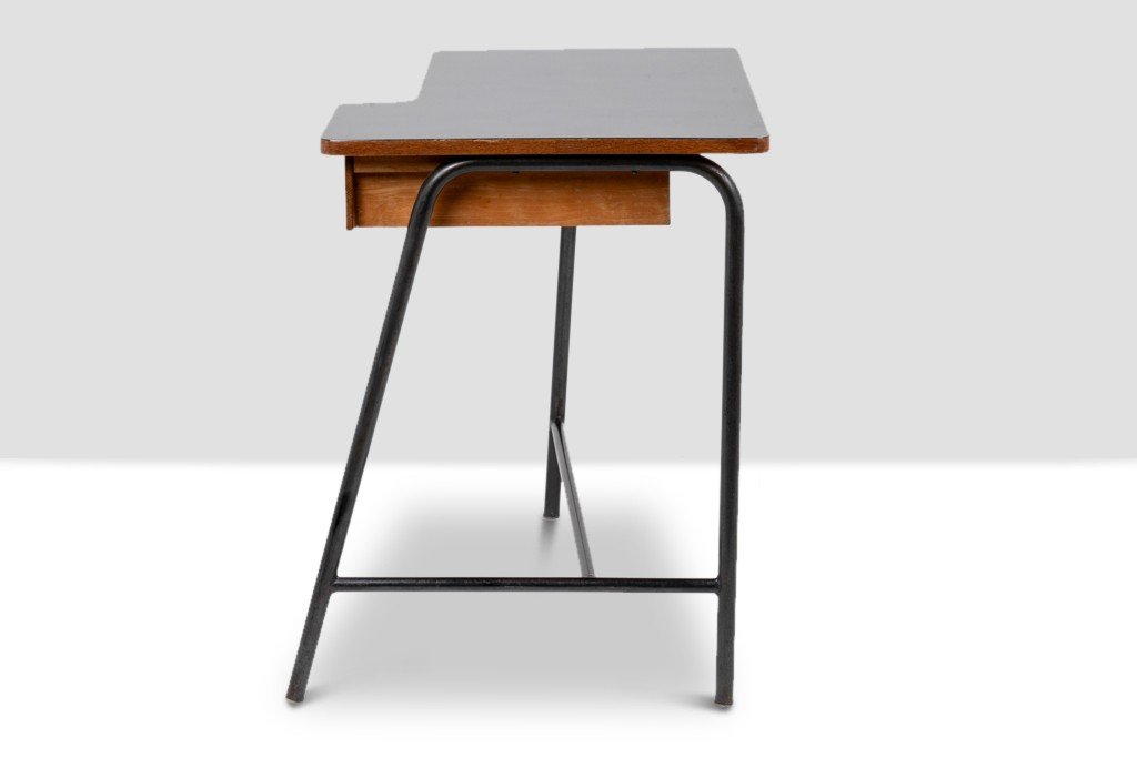 Jacques Hitier For Mbo, Desk In Oak And Black Metal, Year 1951-photo-1