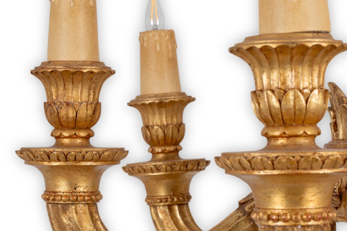 Dumez, Louis XVI Style Chandelier In Carved And Gilded Wood. 1950s.-photo-2
