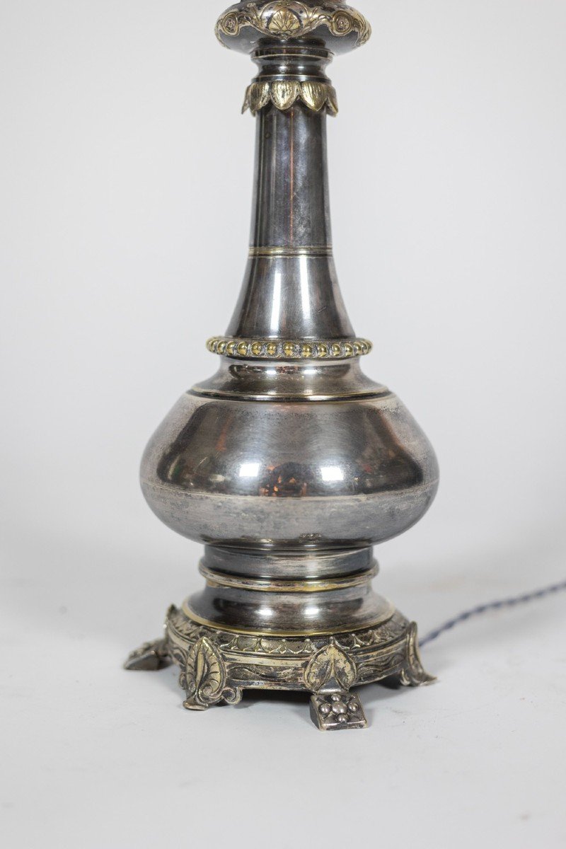 Paires De Lampes En Métal Et Bronze Argenté. Circa 1880-photo-3