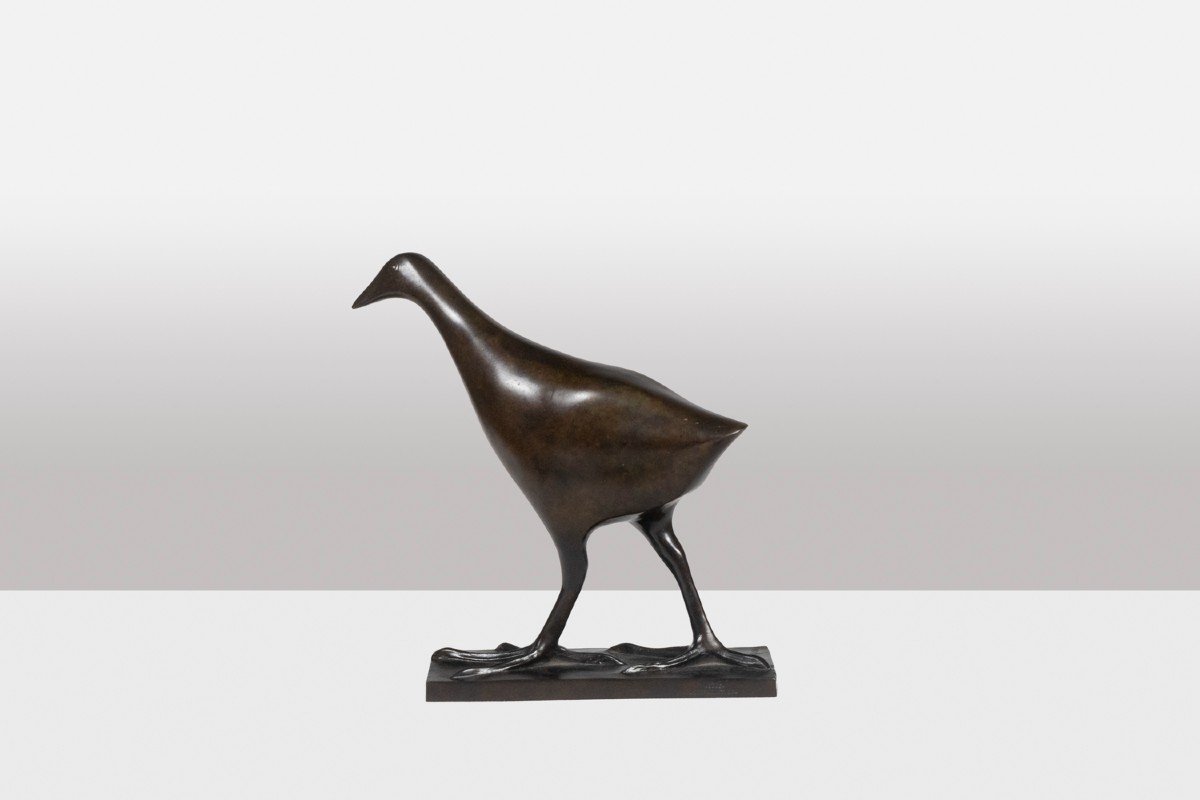 François Pompon. “water Hen”, Bronze, Print From 2006.-photo-3