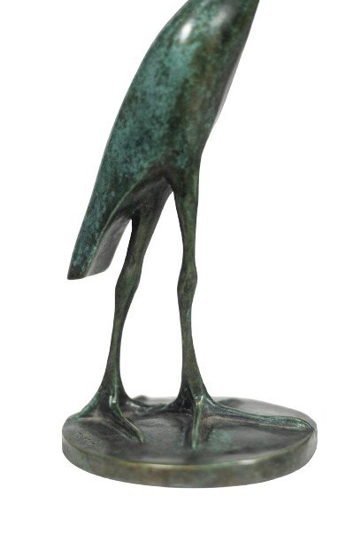 François Pompon. “crowned Crane En Marche”, Bronze, Print From 2006.-photo-2