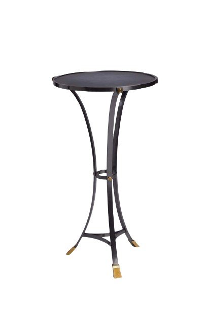 Guéridon « Canabas » En Cuir Patiné, Acier, Et Laiton Doré. Contemporain. LS59502209H
