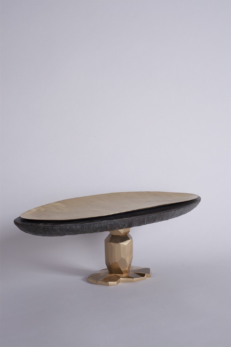 "pitoin" Cup In Slate In Hammered Brass. Contemporary Work. Ls5954637y-photo-2