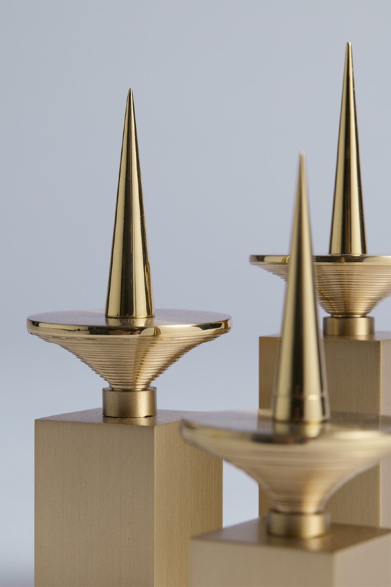 Set Of 3 Candlesticks In Gilt Brass. Contemporary Work. Ls5958172t-photo-4