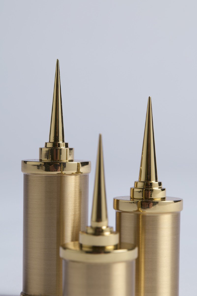 Set Of 3 Candlesticks In Gilt Brass. Contemporary Work. Ls5958172t-photo-3
