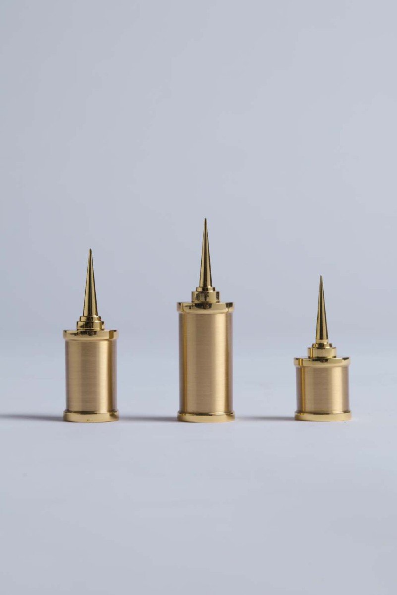 Set Of 3 Candlesticks In Gilt Brass. Contemporary Work. Ls5958172t-photo-5