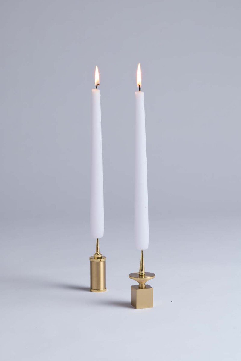 Set Of 3 Candlesticks In Gilt Brass. Contemporary Work. Ls5958172t-photo-6