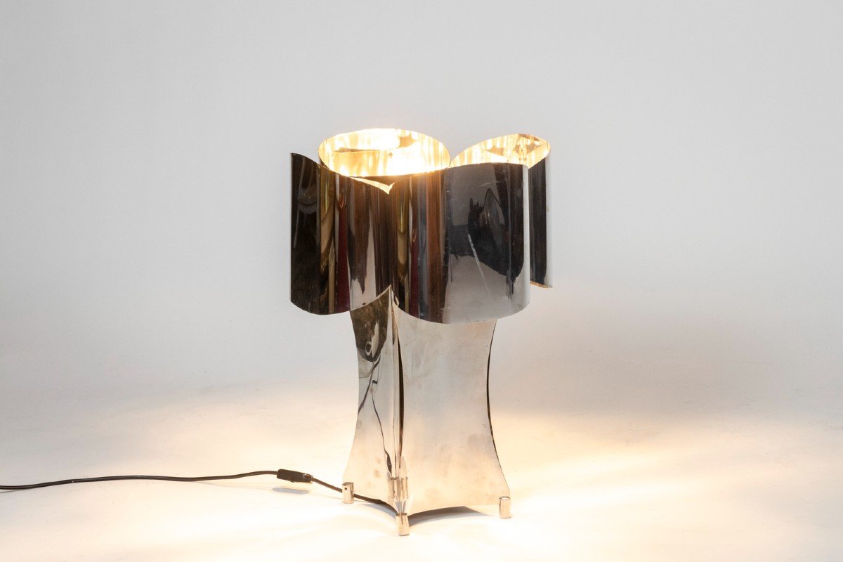 “quadrilobe” Lamp In Polished Metal. 1970s.-photo-2