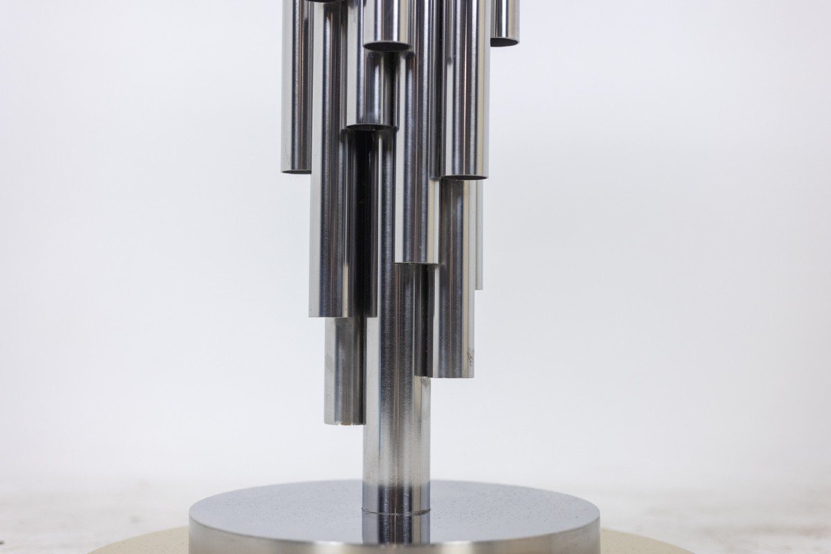 “organ” Pedestal Table In Chromed Metal. 1970s.-photo-1
