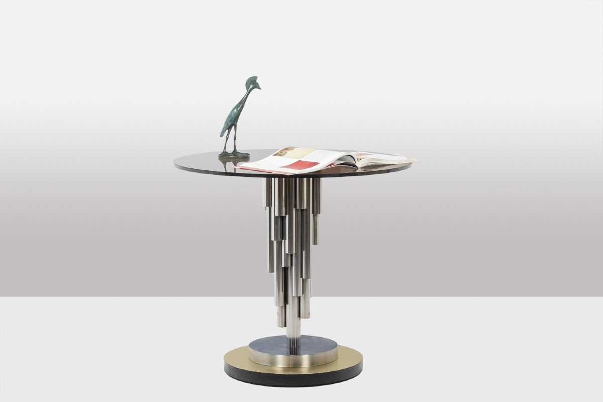 “organ” Pedestal Table In Chromed Metal. 1970s.-photo-3