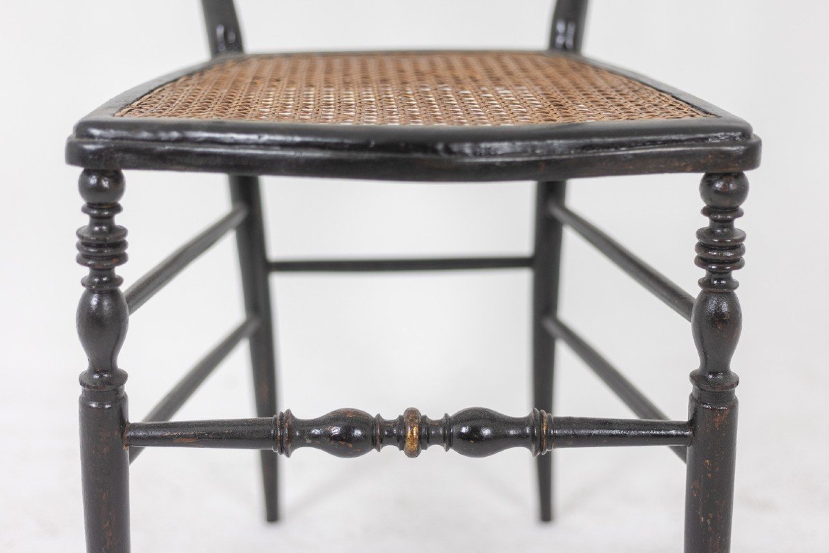 Cane Chair In Turned And Blackened Wood. Napoleon III.-photo-4