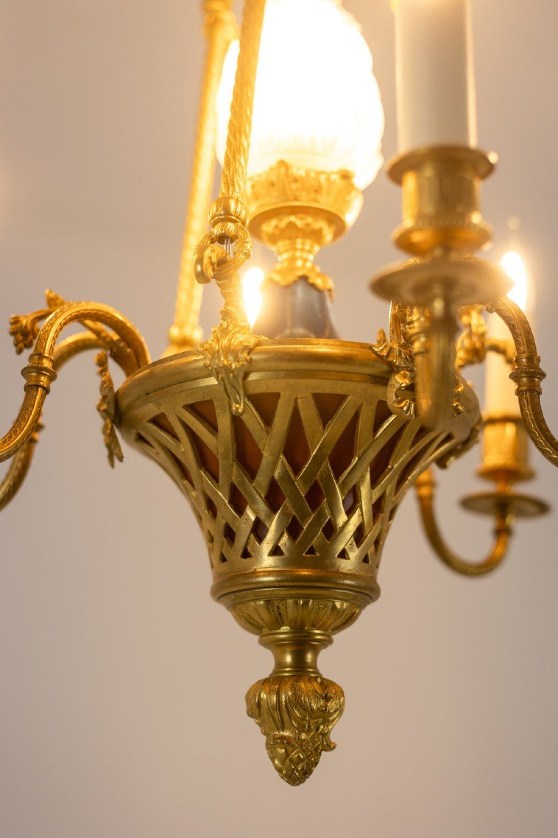 Lustre De Style Louis XVI En Bronze Doré. Circa 1900.-photo-7