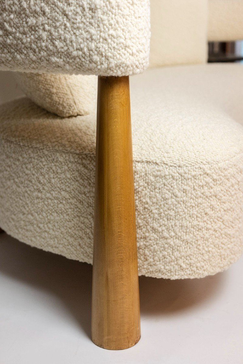 3-seater “bean” Shape Sofa, In Blond Beech. Contemporary Work.-photo-3