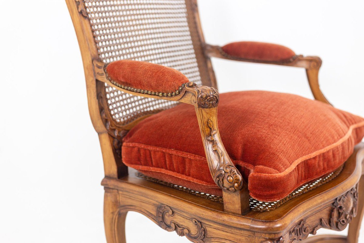 Jean Mocqué, Pair Of Regency Style Cane Armchairs, 20th Century, Ls4699701-photo-4