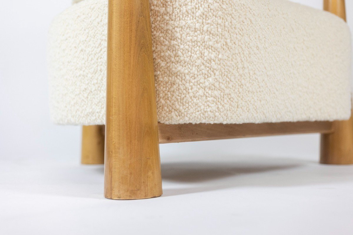 Pair Of “bean” Shaped Armchairs, In Blond Beech. Contemporary Work.-photo-5