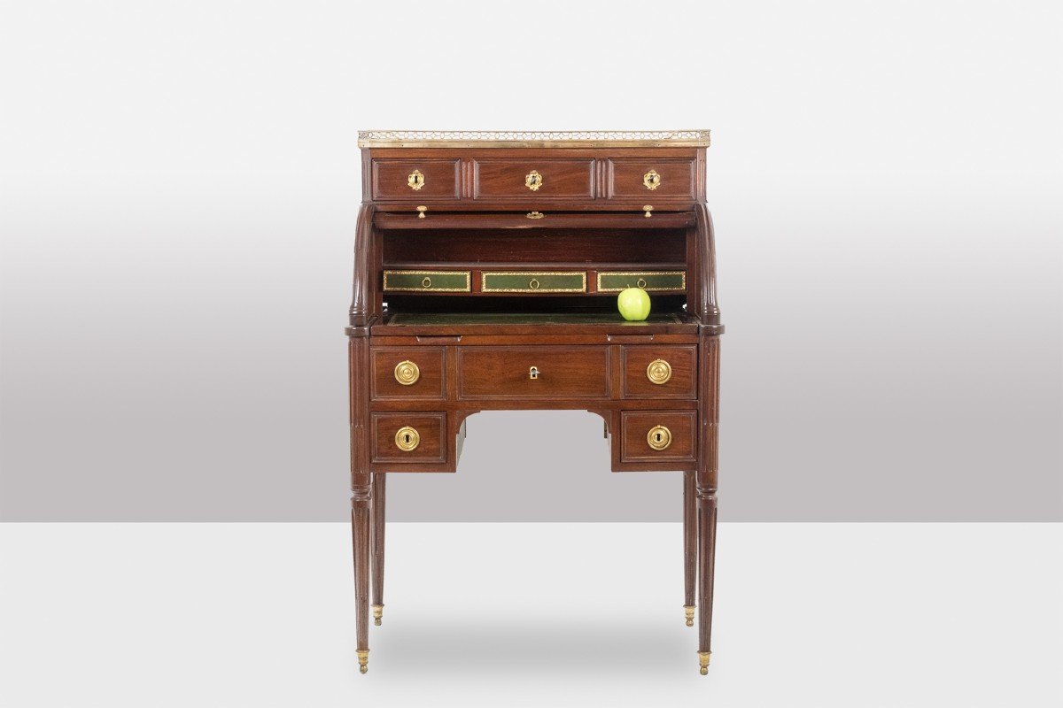 Desk – Or Secretary, Cylinder, Mahogany. Late 18th Century Period.-photo-7