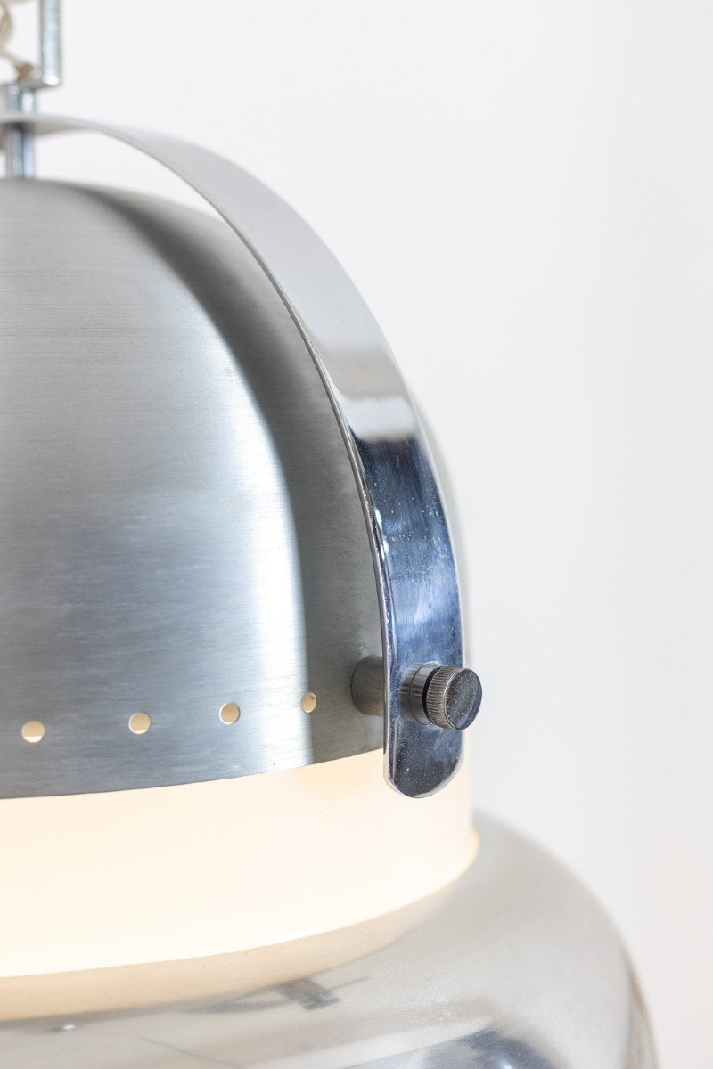 Industrial Style Pendant Light In Brushed And Opaline Metal. 1970s.-photo-4