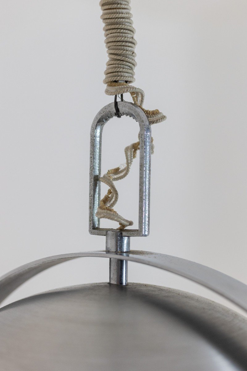 Industrial Style Pendant Light In Brushed And Opaline Metal. 1970s.-photo-3