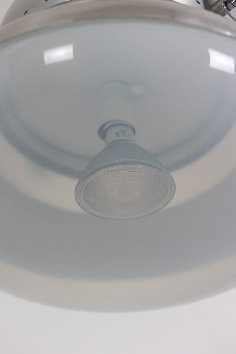 Industrial Style Pendant Light In Brushed And Opaline Metal. 1970s.-photo-8