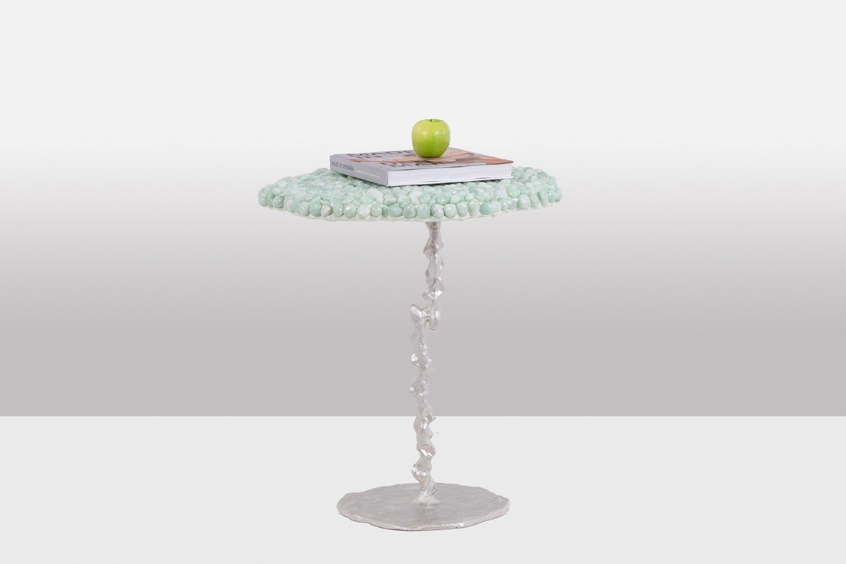Decorative Pedestal Table And Semi-precious Stones. Contemporary Work.-photo-3
