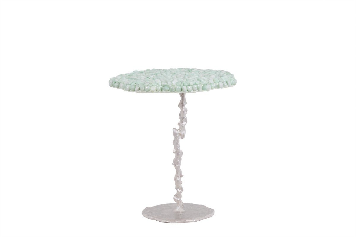 Decorative Pedestal Table And Semi-precious Stones. Contemporary Work.
