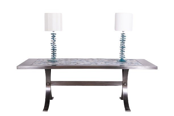 Dining Room Table In Polished Metal And Ceramic. 1970s.-photo-1