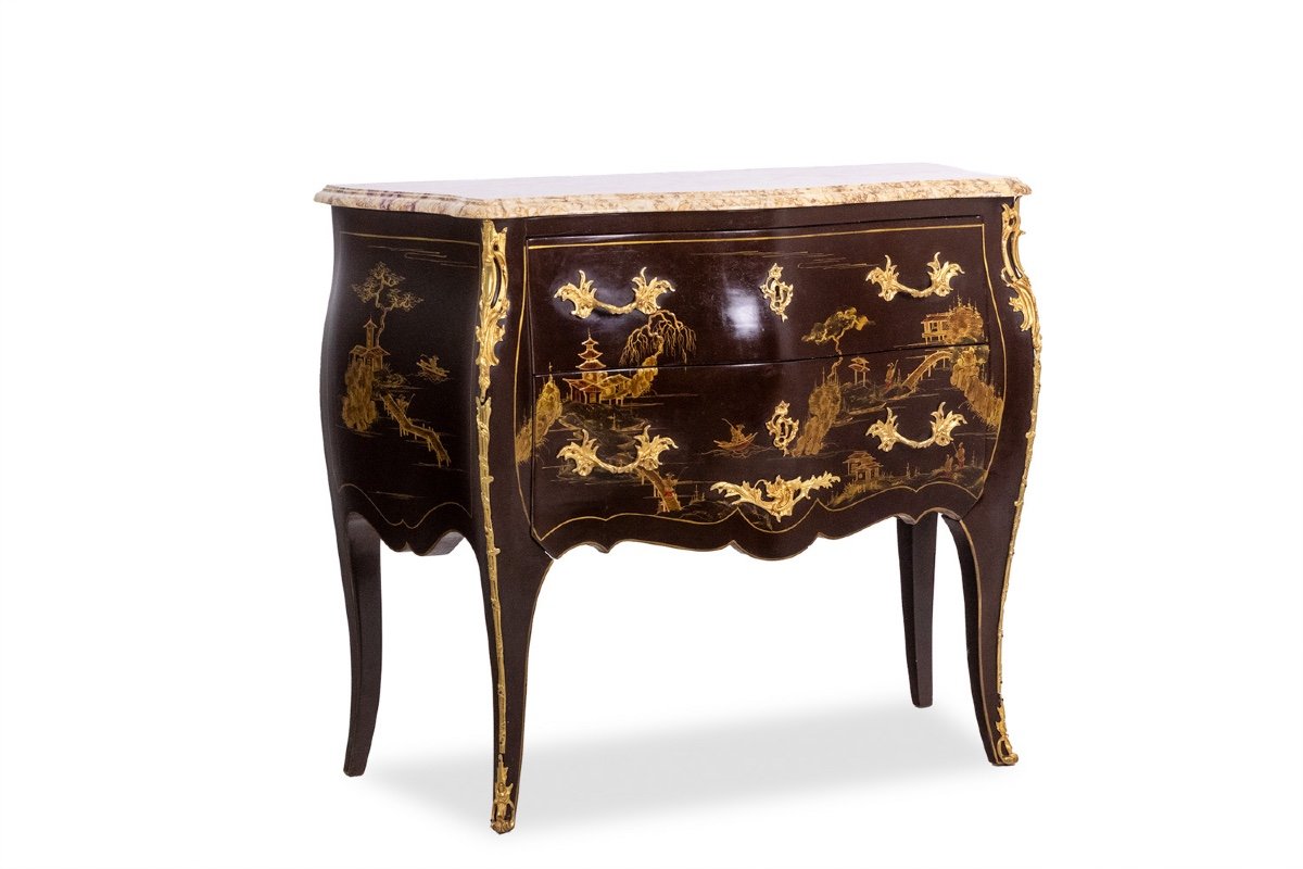 Pair Of Louis XV Style Commodes In Lacquer And Bronze. 1950s. Ls45583308c-photo-2