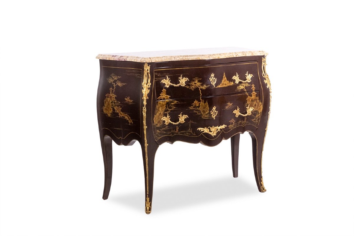 Pair Of Louis XV Style Commodes In Lacquer And Bronze. 1950s. Ls45583308c-photo-4