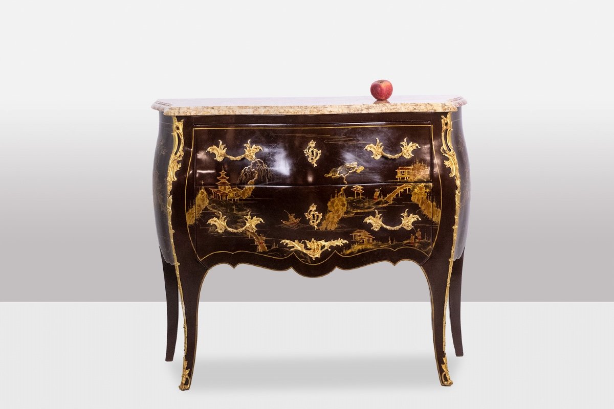 Pair Of Louis XV Style Commodes In Lacquer And Bronze. 1950s. Ls45583308c-photo-1