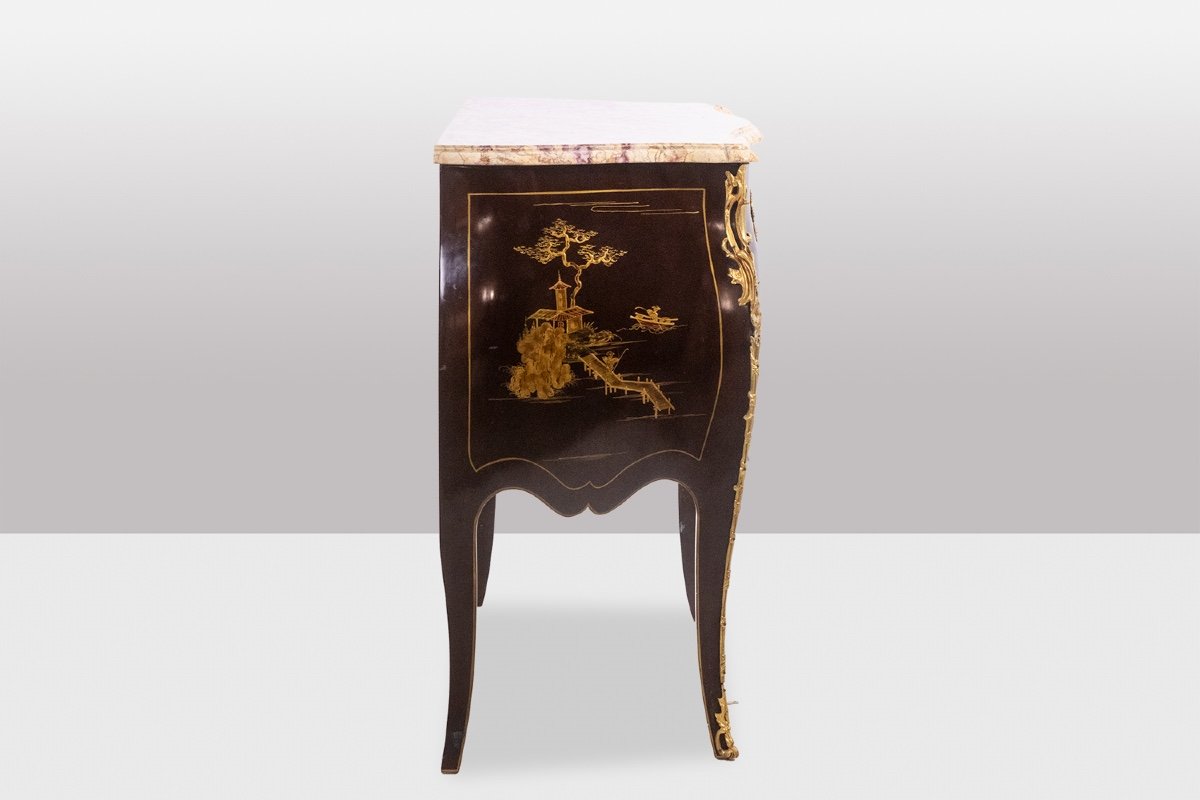 Pair Of Louis XV Style Commodes In Lacquer And Bronze. 1950s. Ls45583308c-photo-2
