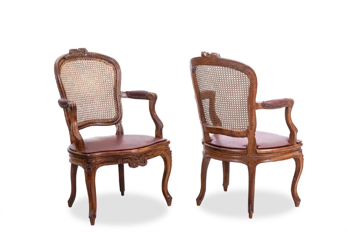 Pair Of “cabriolet” Armchairs In Walnut And Canework. Louis XV Period.ls5209325/2750/4-photo-2