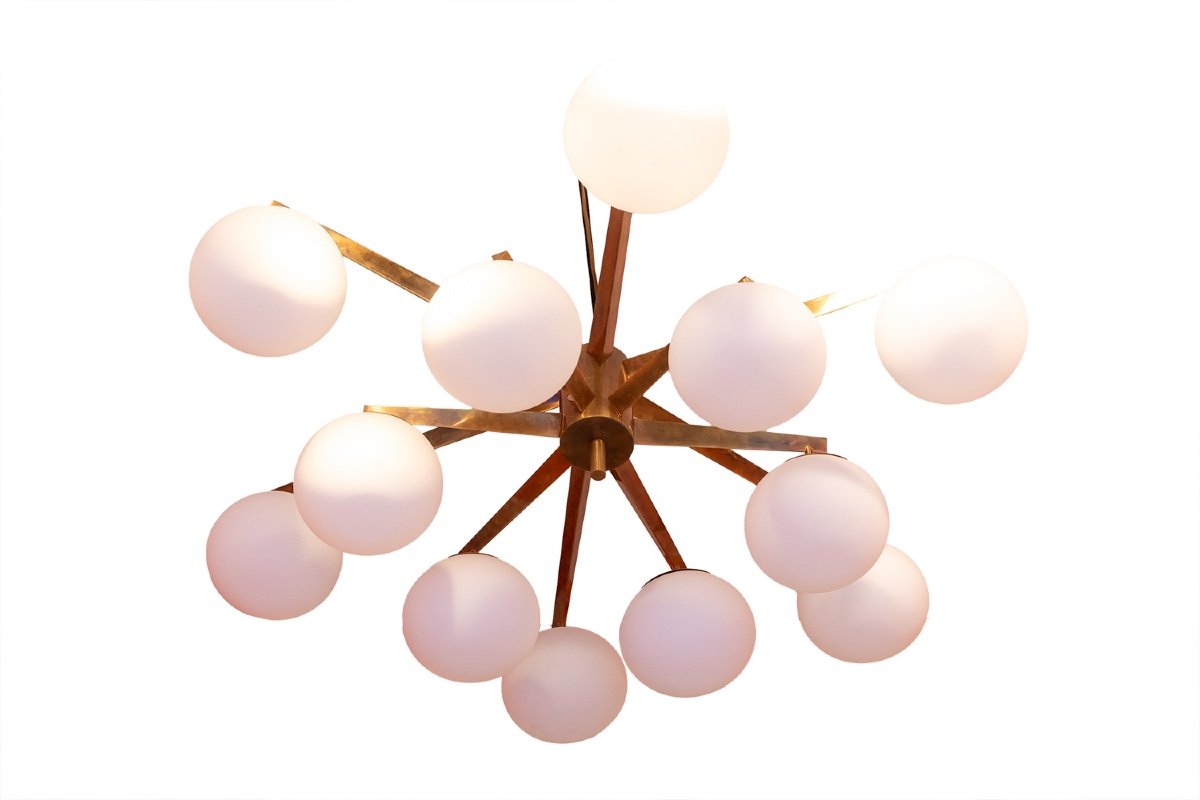 Angelo Lelli. Chandelier In Brass And Opaline. Contemporary. Ls54392108a-photo-4