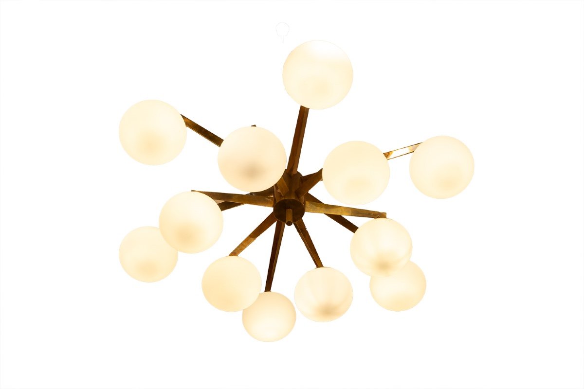 Angelo Lelli. Lustre En Laiton Et Opaline. Contemporain. Ls54392108a-photo-1