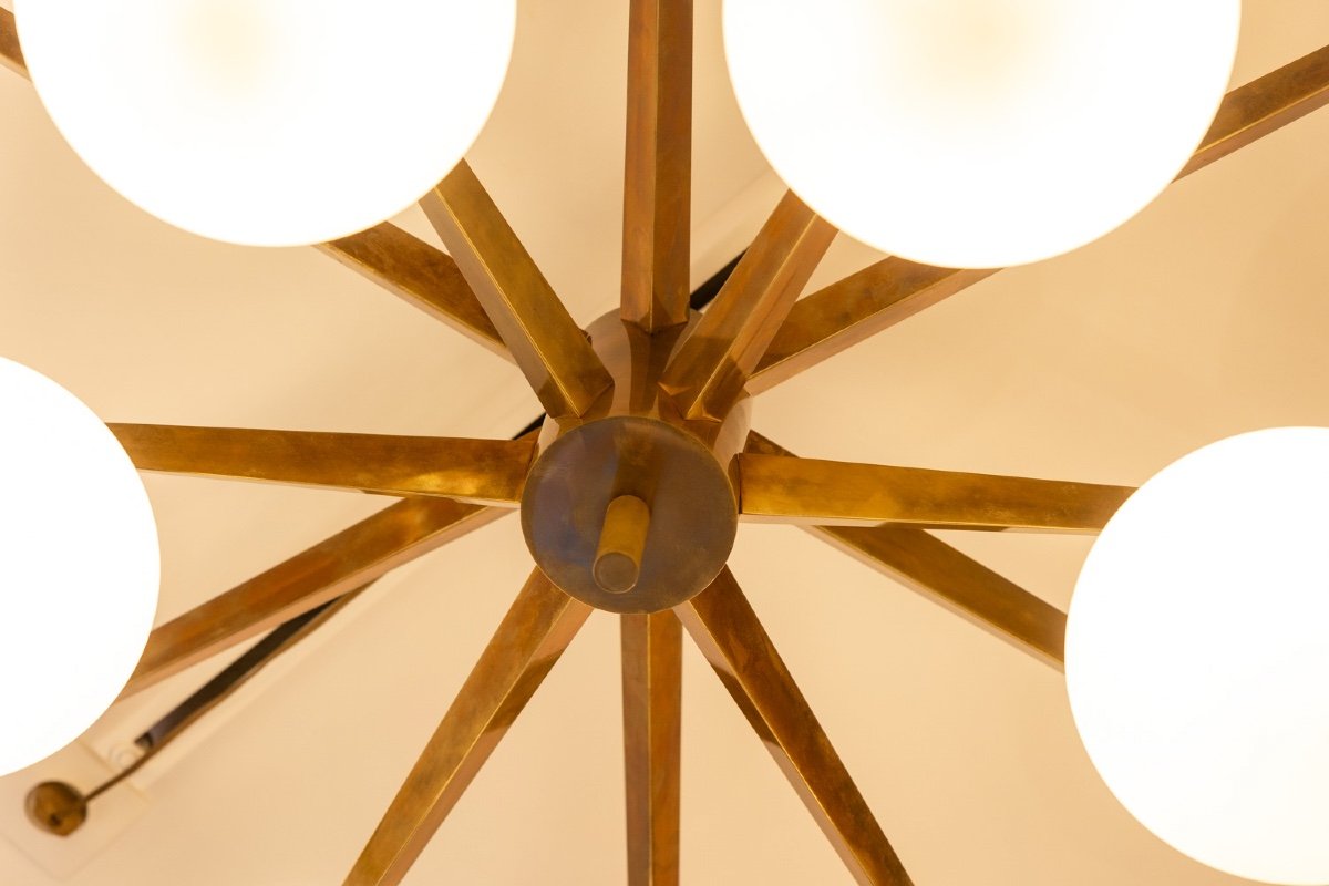 Angelo Lelli. Chandelier In Brass And Opaline. Contemporary. Ls54392108a-photo-2