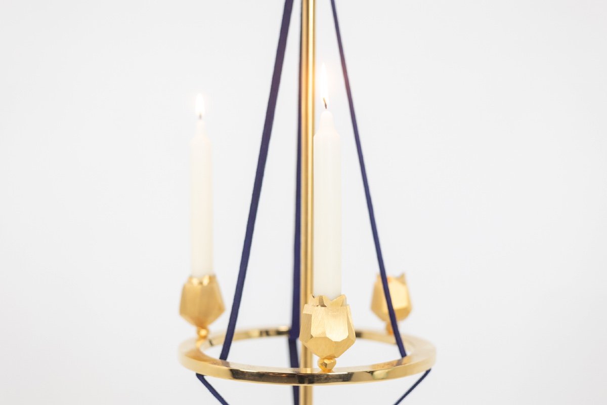 Chandelier en laiton doré et velours. Travail Contemporain. LS59441456B-photo-4