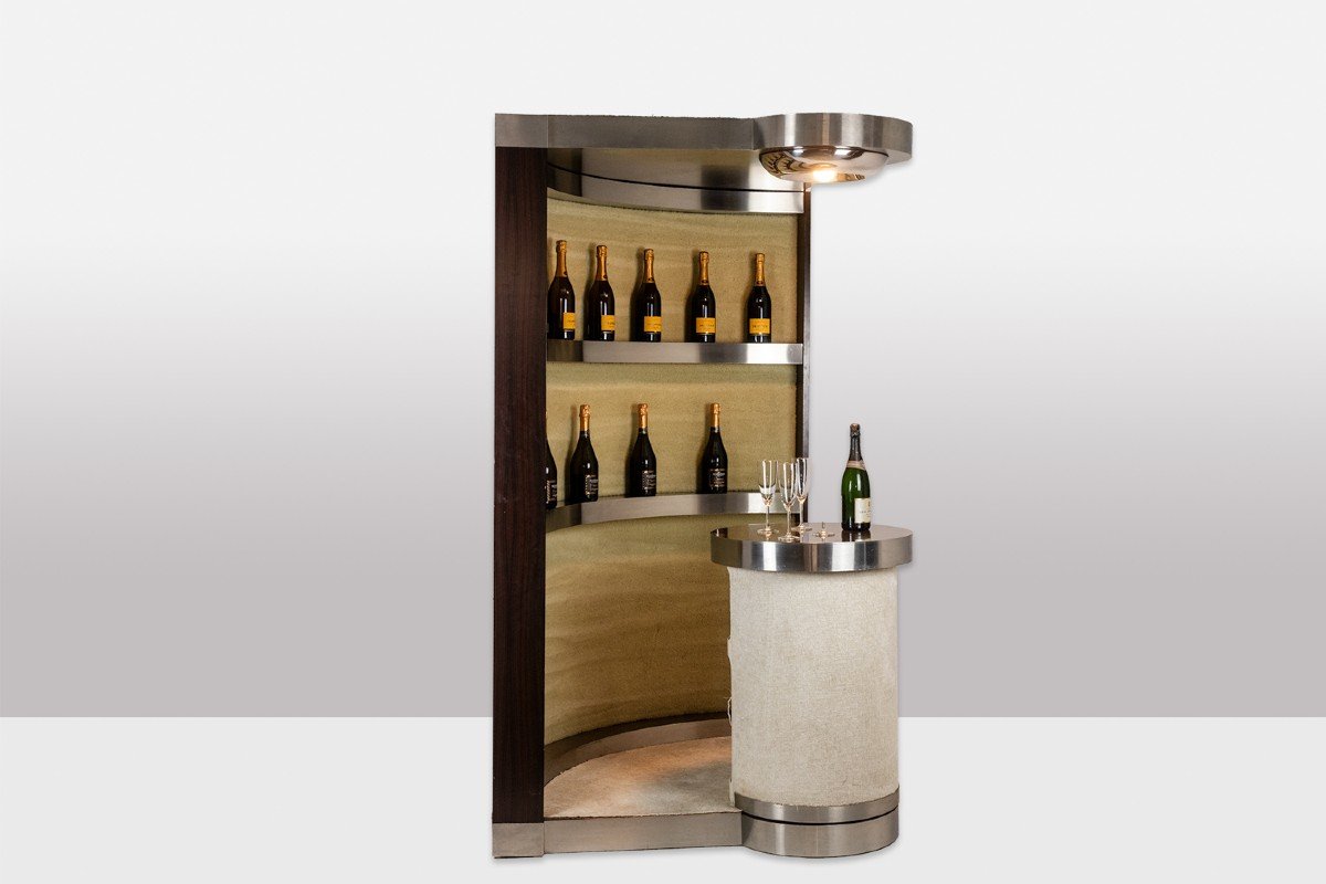 Circular Bar In Brushed Metal, Wood And Carpet. 1970s. Ls60731967h-photo-4