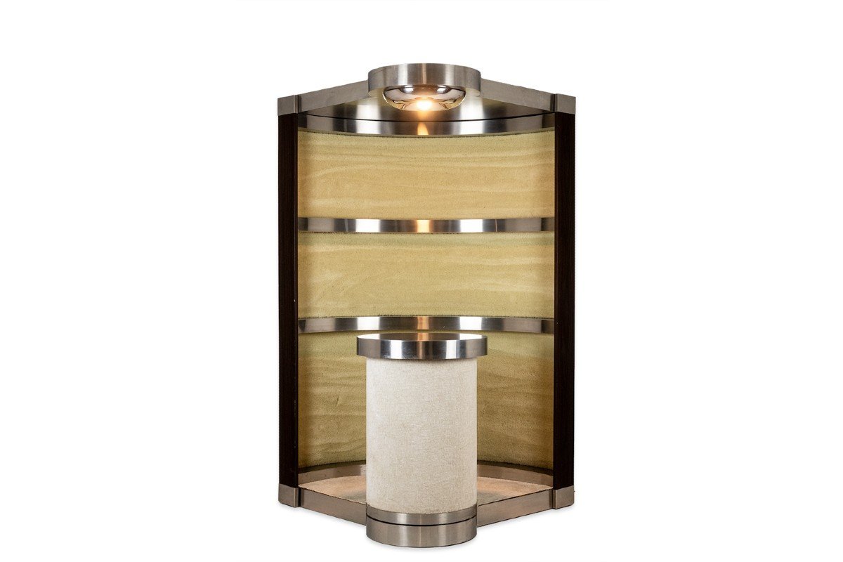 Circular Bar In Brushed Metal, Wood And Carpet. 1970s. Ls60731967h
