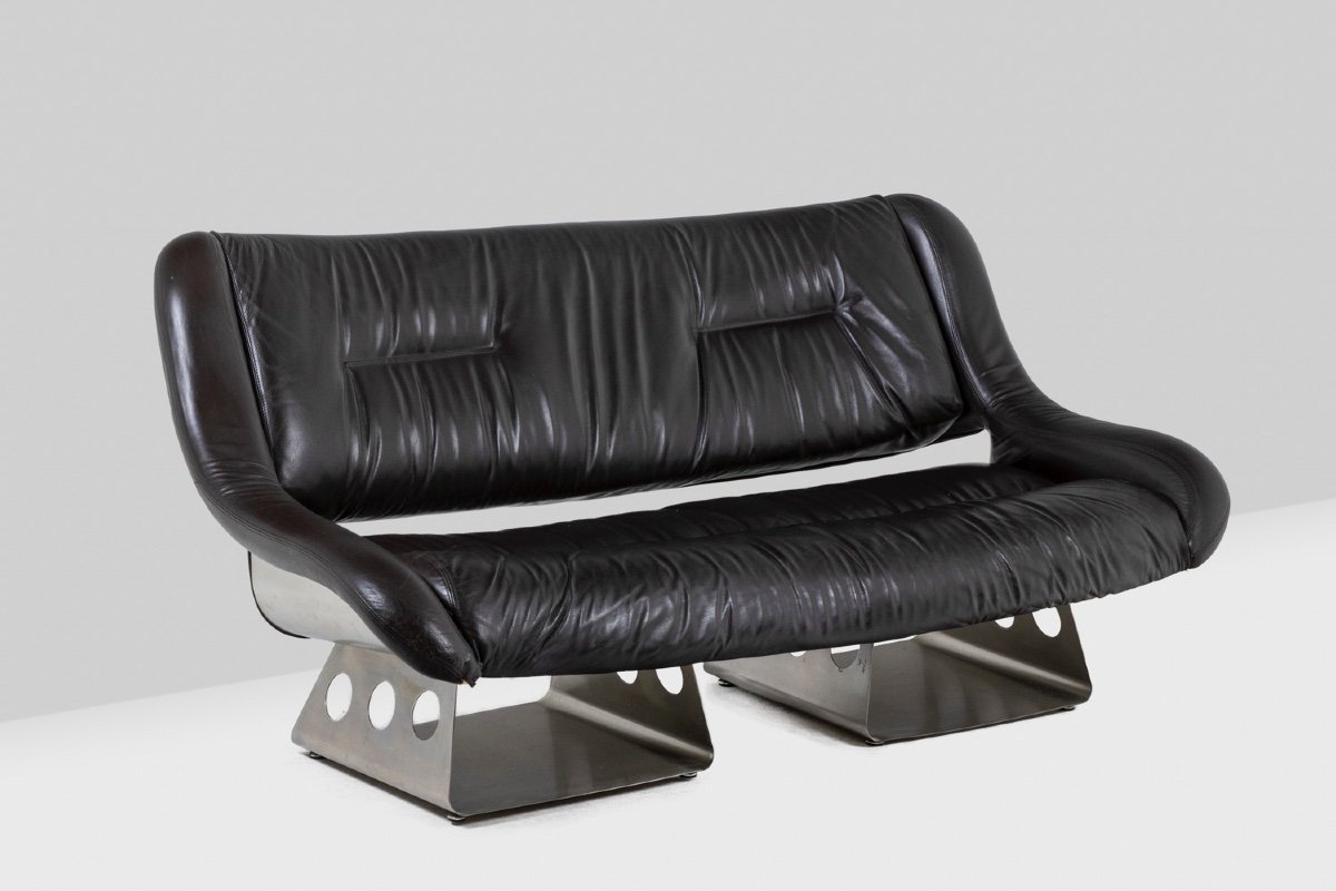 Metal And Leather Living Room, 1970s Ls57905650/5g-photo-2