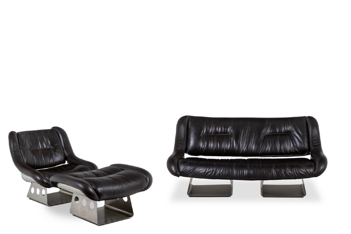 Metal And Leather Living Room, 1970s Ls57905650/5g