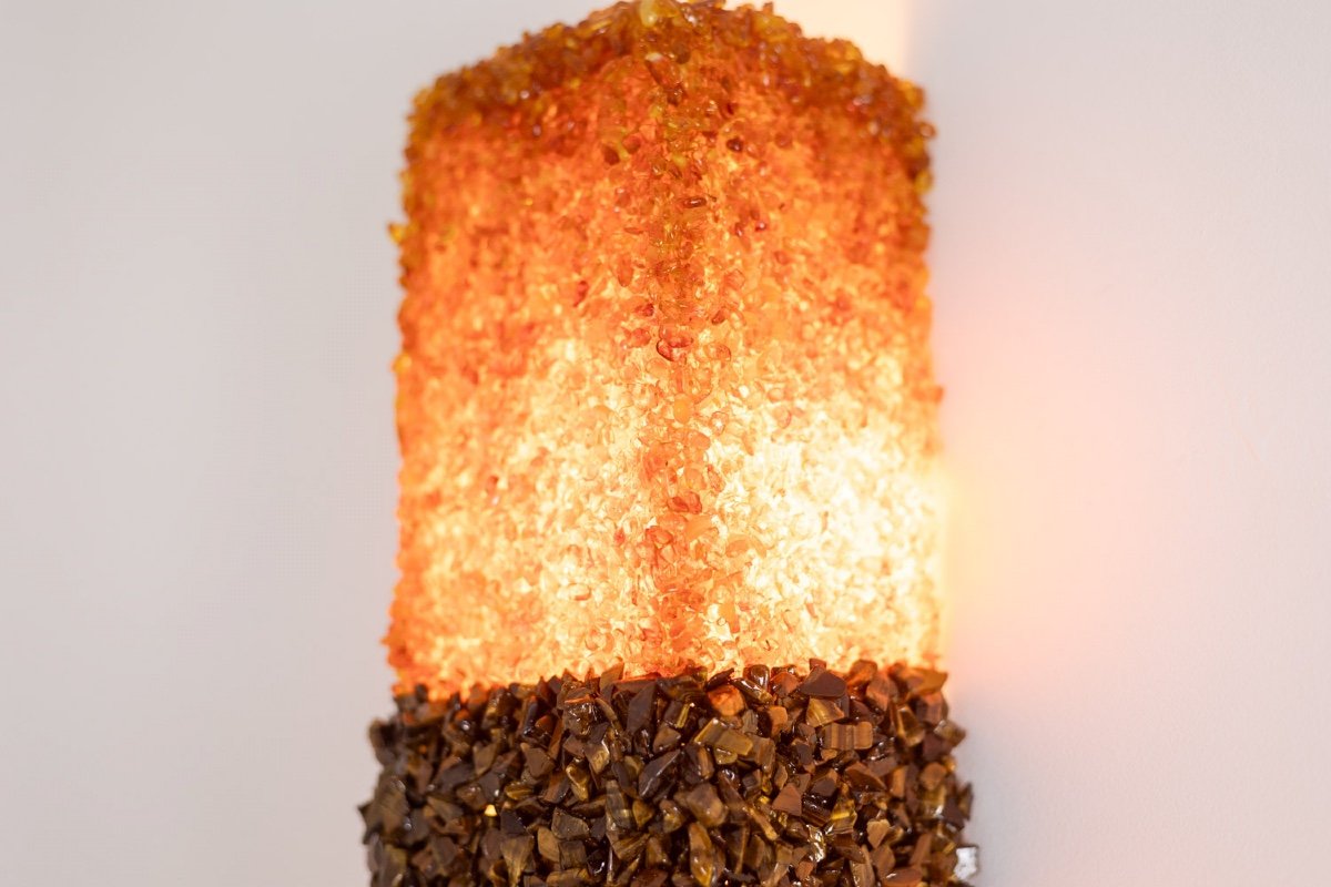 Paire D’appliques « Honey » En Ambre Et Oeil Du Tigre. Contemporain. Ls60042086g-photo-3