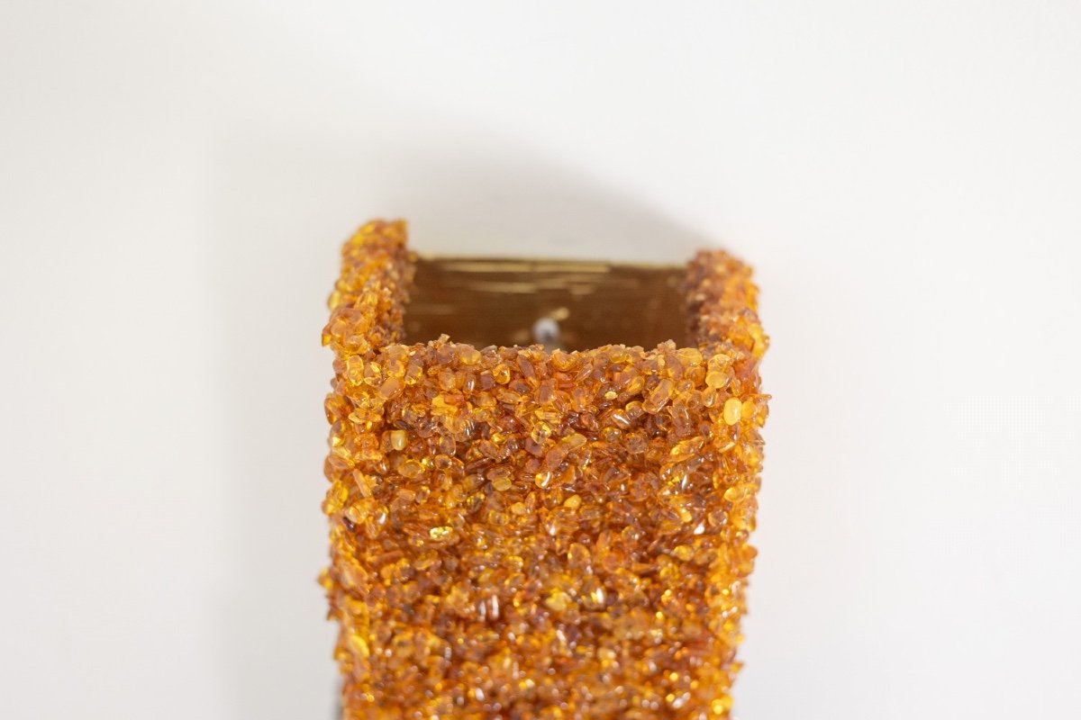 Paire D’appliques « Honey » En Ambre Et Oeil Du Tigre. Contemporain. Ls60042086g-photo-6