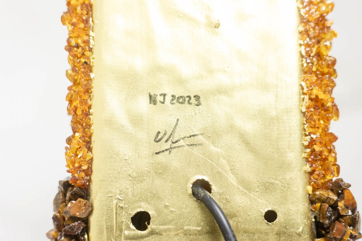 Paire D’appliques « Honey » En Ambre Et Oeil Du Tigre. Contemporain. Ls60042086g-photo-7