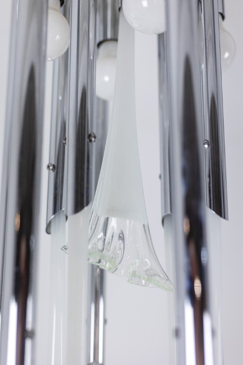 Chandelier In Murano Glass And Chrome Metal. 1970s. Ls6044689i-photo-3
