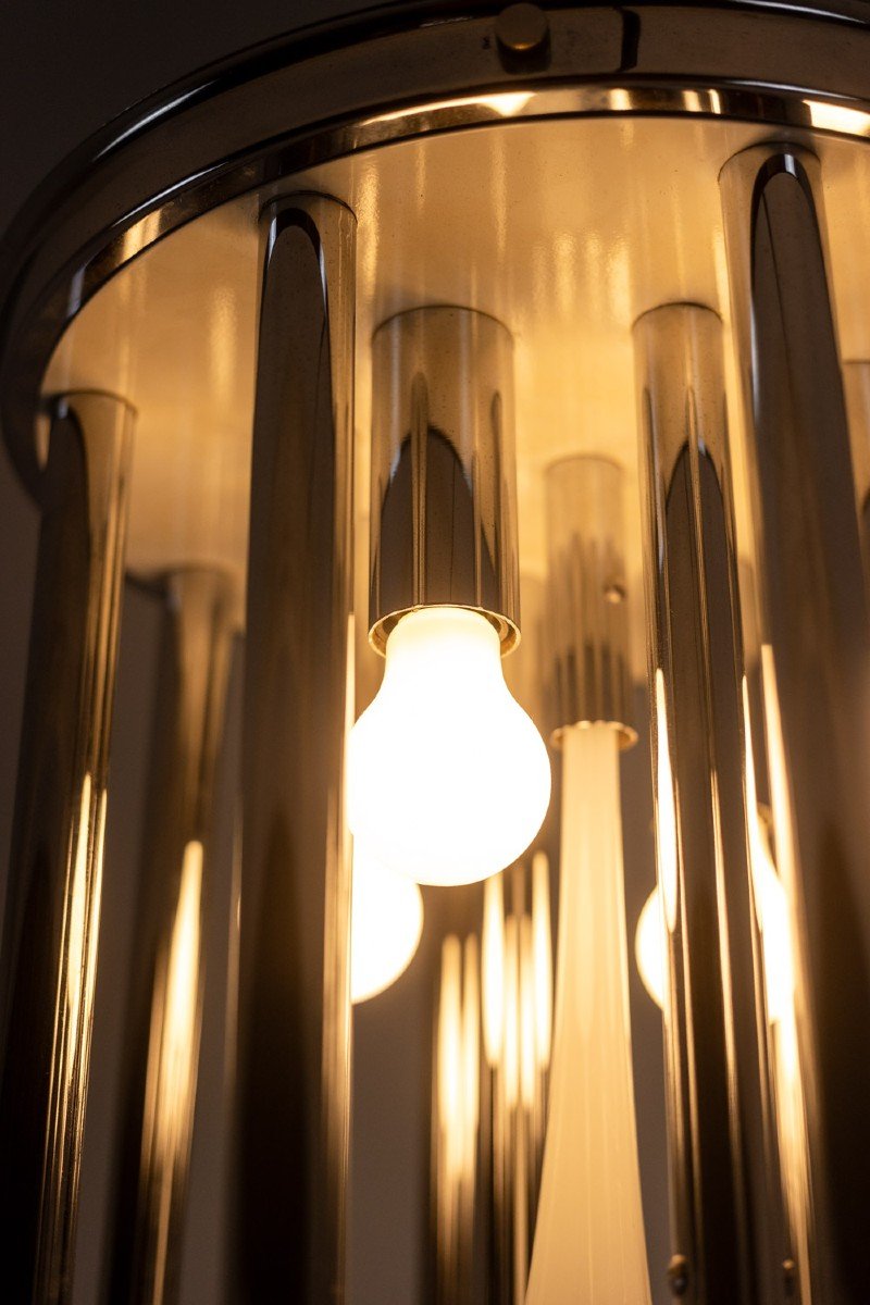 Chandelier In Murano Glass And Chrome Metal. 1970s. Ls6044689i-photo-5