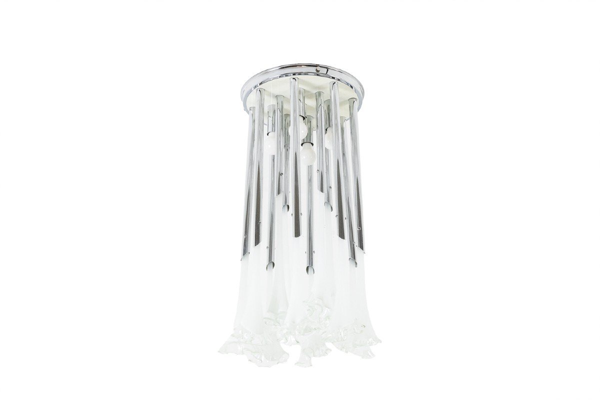 Chandelier In Murano Glass And Chrome Metal. 1970s. Ls6044689i